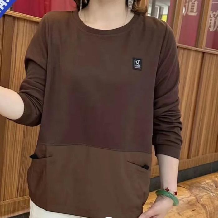 

Женский свободный круглый вырез пуловер длинный рукав удобный повседневный топ XS