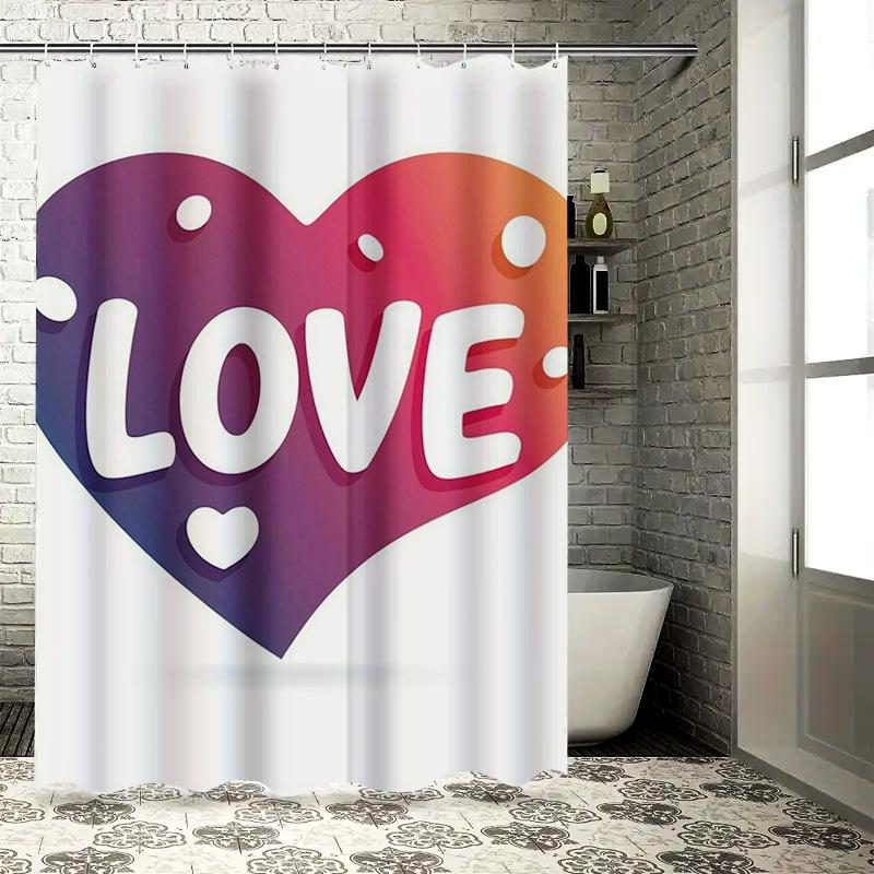 Colorful Heart 'Love' Shower Curtain - Vibrant Romantic Design For A Waterproof And Unique Bathroom Dcor Set