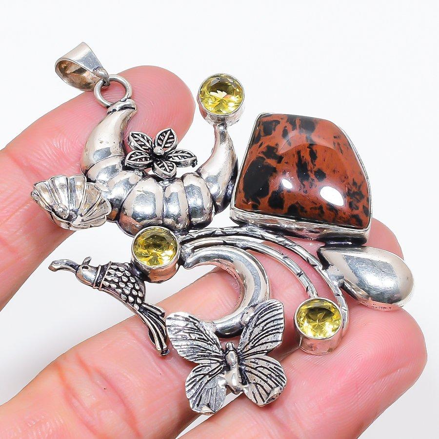 

Натуральный махагоновый обсидиан 925 стерлинговое серебро ювелирная подвеска 2,76 Z2v52