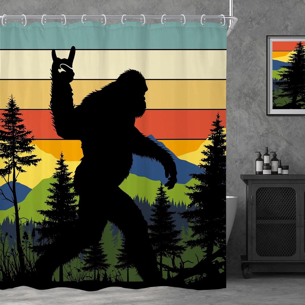 Černá Hora Les Mlhavá Sprchová Závěs Přírodní Scenérie Krajina Koupelnová Dekorativní Sprchová Závěs 12 Háčků