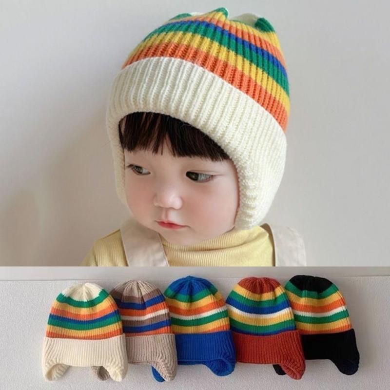 Baby Winter Knitted Hat Girls Boys Ear Flaps Hat Windproof Ear Muffs Bonnet Outdoor Headwear Toddler Fashion Headdress