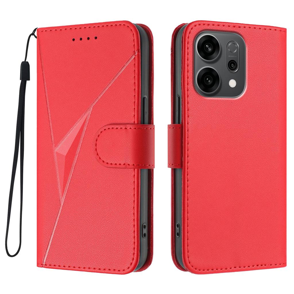 For Oppo Reno14 5G (China)/Oppo Reno14 5G (Global) Case Triangle Imprint Leather Phone Cover with Lanyard