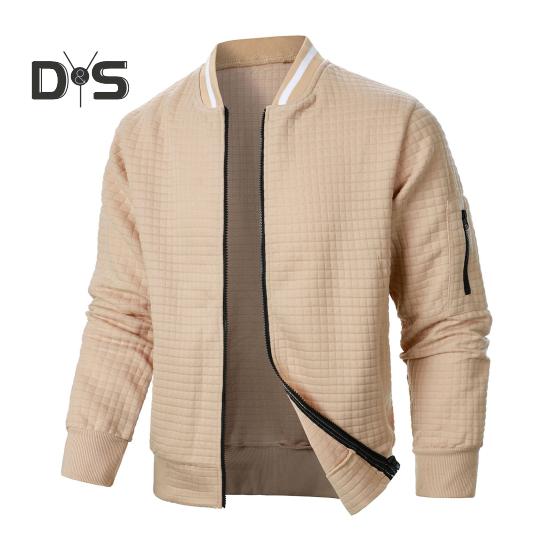 Herrenjacke Herbst Winter Einfarbig Waffelstruktur Sweatshirtjacke mit Taschen Reißverschlussleiste Lässige Oberbekleidung Sportliche Kleidung