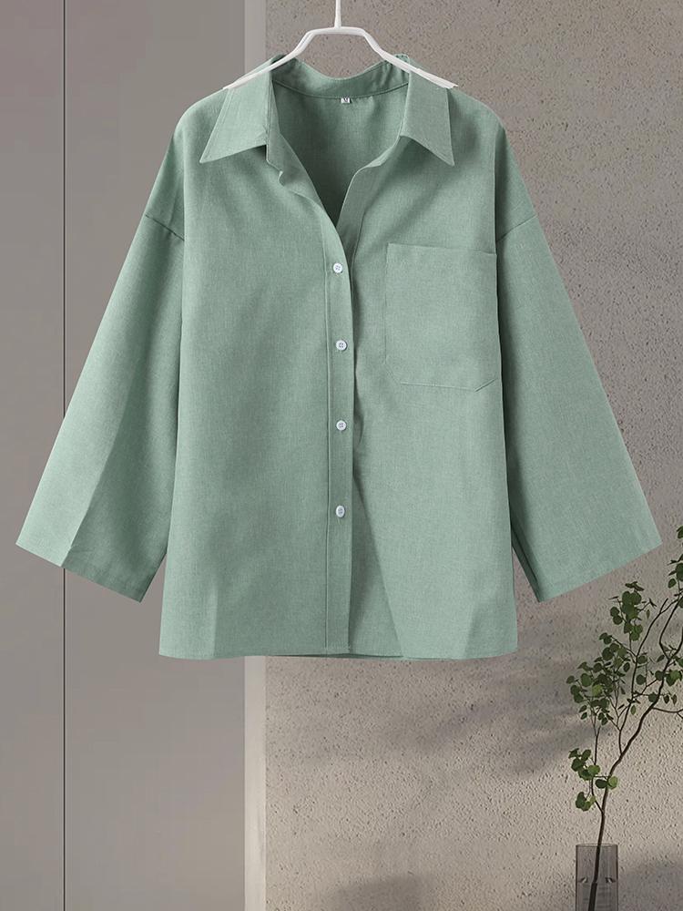 Vintage Solid Shirt Trousers Suit Women Single Breasted Long Sleeve Shirt Wide Leg Pants Summer Female Set