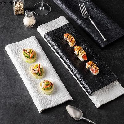 Stone Pattern Ceramic Long Strip Plate Restaurant Sushi Plate Dessert Plate Snack Plates Molecular Cuisine Creative Tableware
