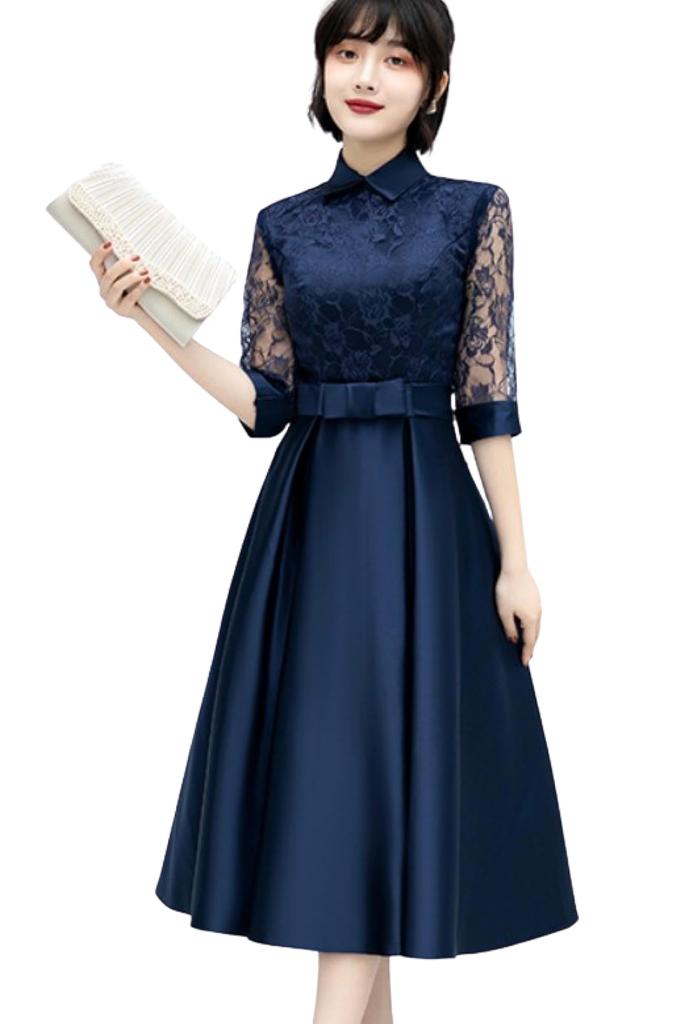 Party Dress Official Party Dress Royal Lace Satin Elegant Dress Wedding Coming of Age Ceremony Graduation Party Piano Recital Party Collar High Look