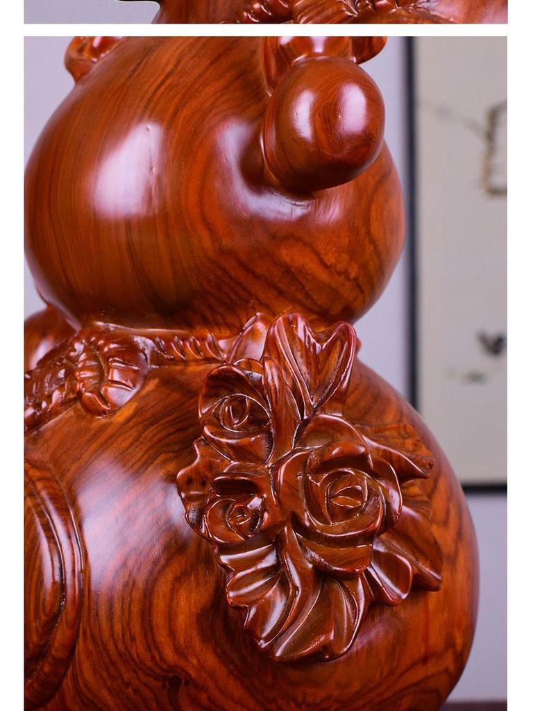 Large Pear-Shaped Mahogany Wood Fu Lu Ornament - Living Room Decoration & Handcrafted Gift