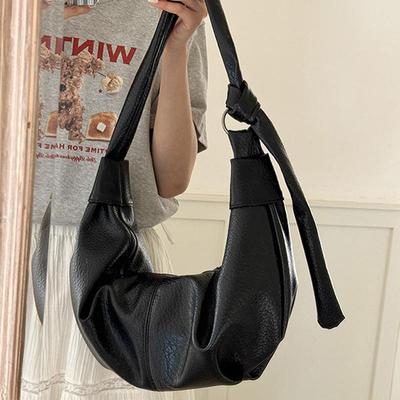 Korean Vintage Pleated Hobo Crossbody Bag Women Soft PU Leather Dumpling Handbag Summer Casual Large Capacity Shoulder Bags MIT