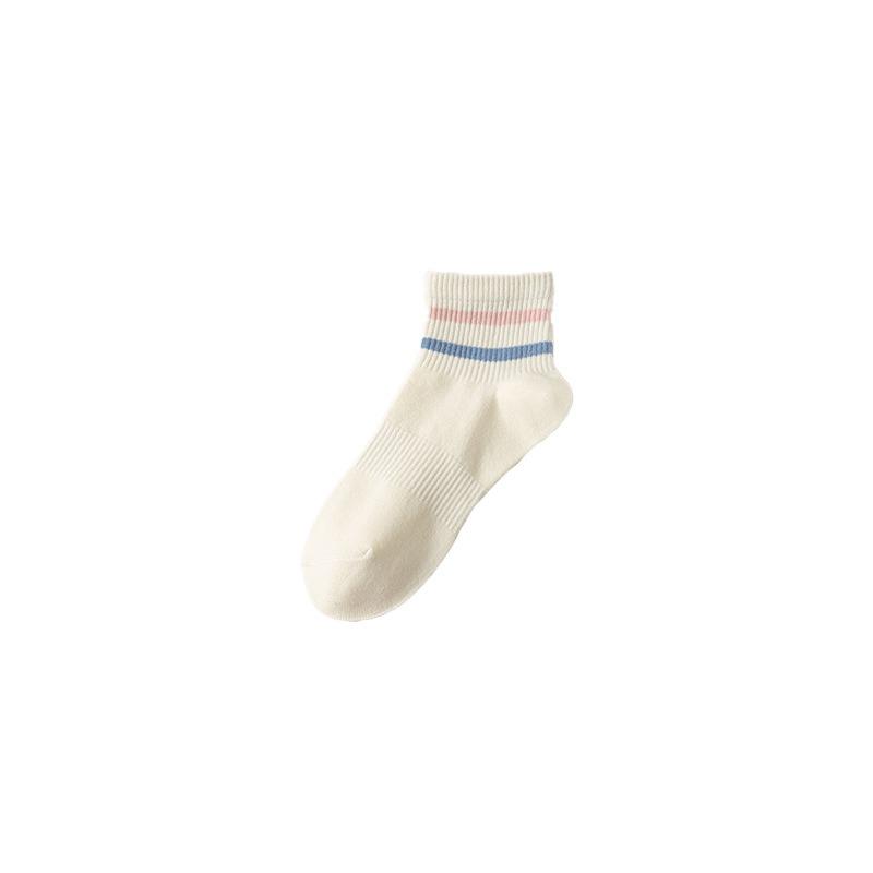 Female Spring and Autumn Striped Sweat Absorbent Breathable Boneless Sports In Tube Cotton Socks