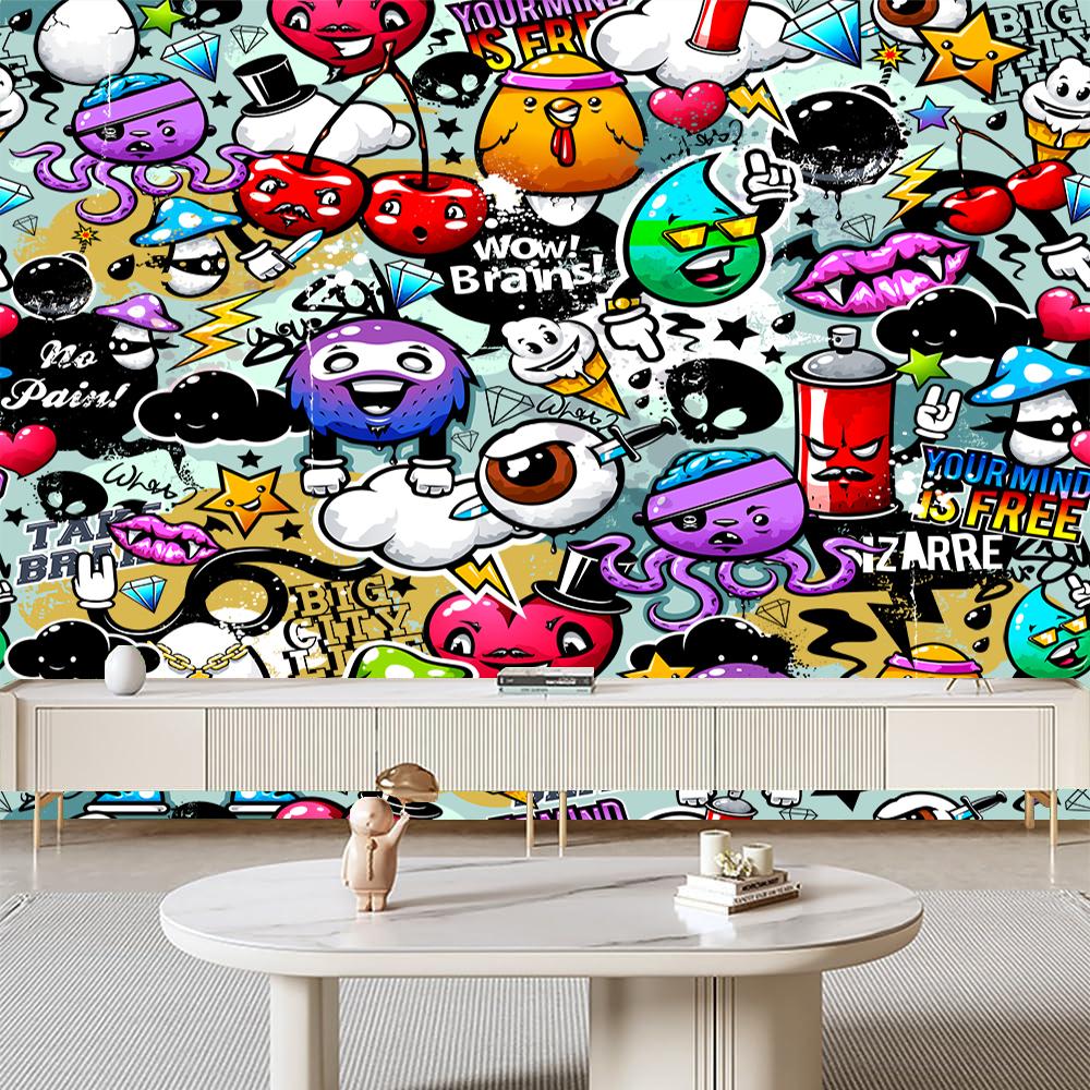 Papiers Peints Graffiti Colorés Fresque Murale Graffiti Fond de Salon Fresques 3D