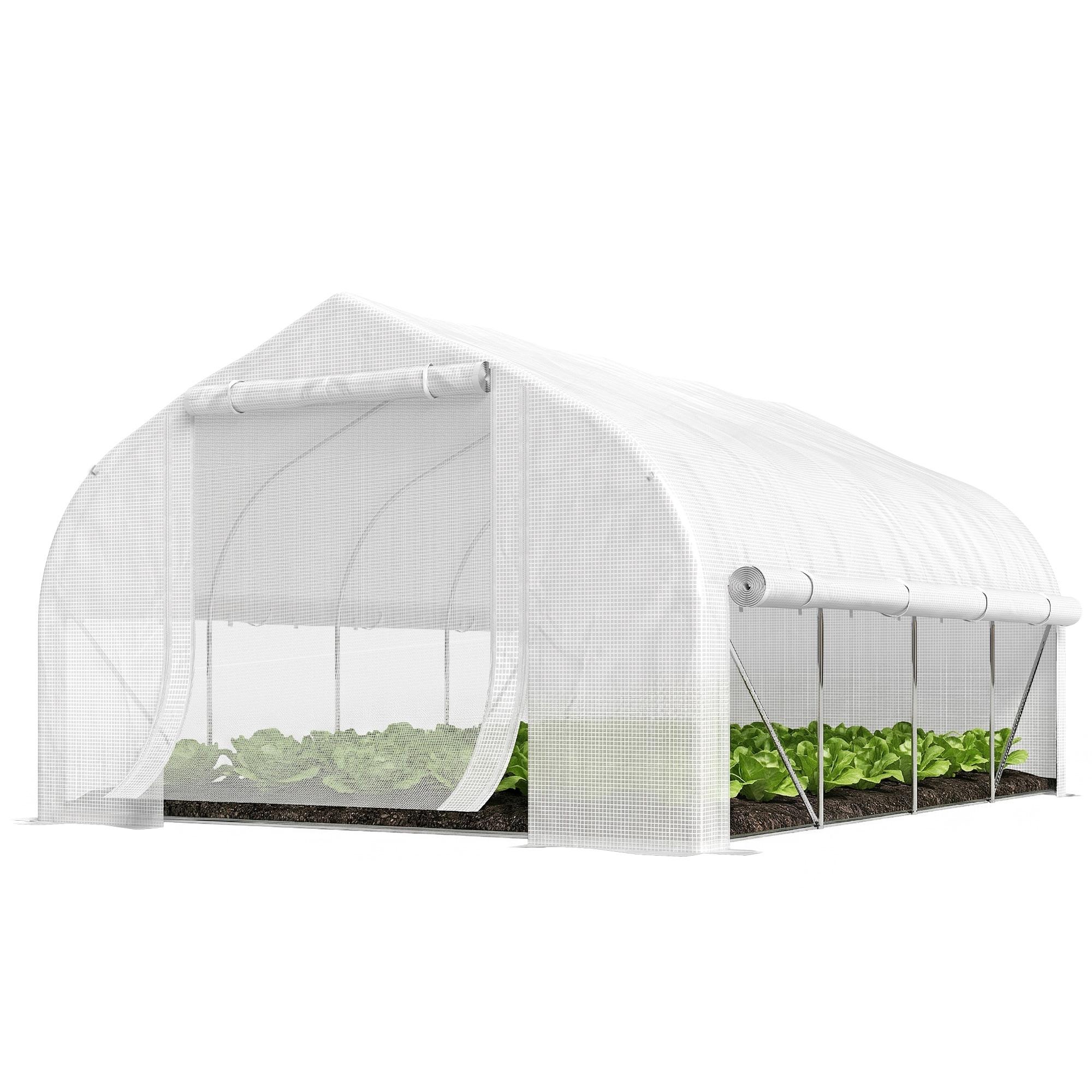 Serre tunnel de jardin 12 m² Serre tunnel de jardin avec porte et 8 fenêtres Bâche PE 140 g/m² 400 x 200 x 200 cm Blanc