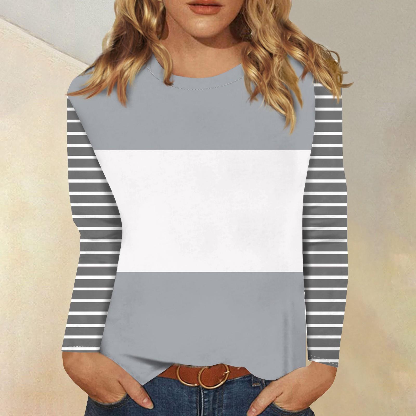 

Рубашки с длинным рукавом для женщин Милые футболки с графическим принтом Блузки Повседневные топы больших размеров Пуловеры Цветные блоки XXL