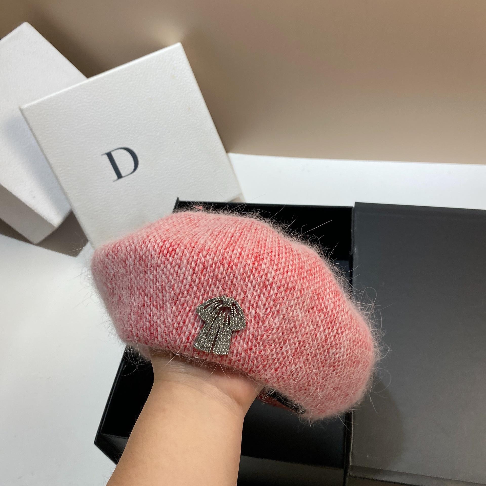 

Женский вязаный берет из меха ангорского кролика, зимний шерстяной берет, универсальная шапка для девочек, теплая шапка-бини для девочек