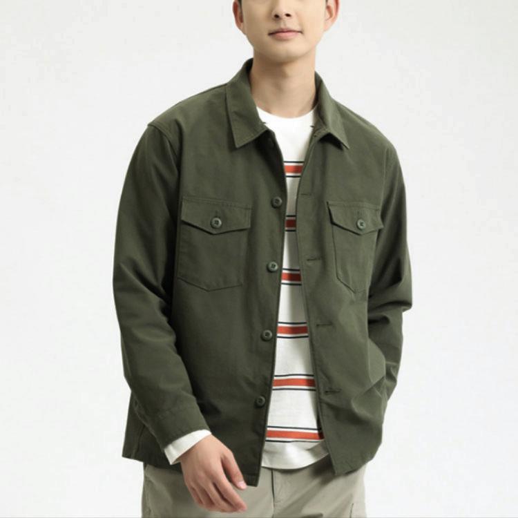 UNIQLO Solid Color Pocket Design Single-Breasted Jacket Unisex jackets Dark-Olive 455093-57
