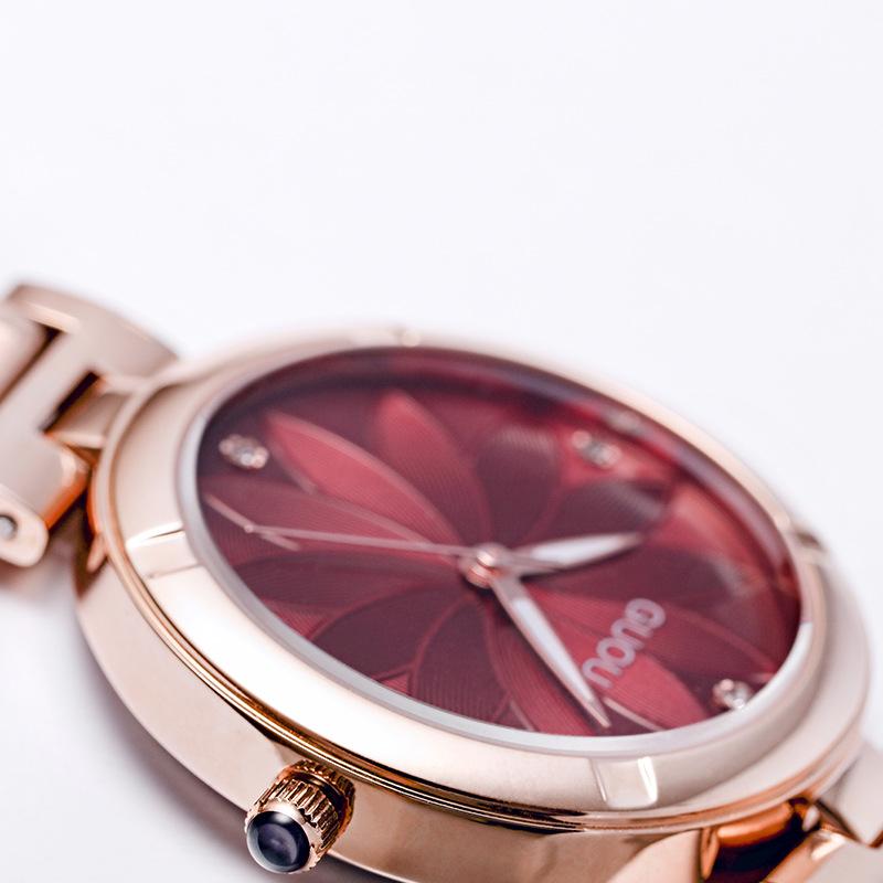 Damenuhr Quarzuhr Modisches Muster Schlichte Strass Stahlbanduhr Quarz Wasserdichte Uhr für Damen
