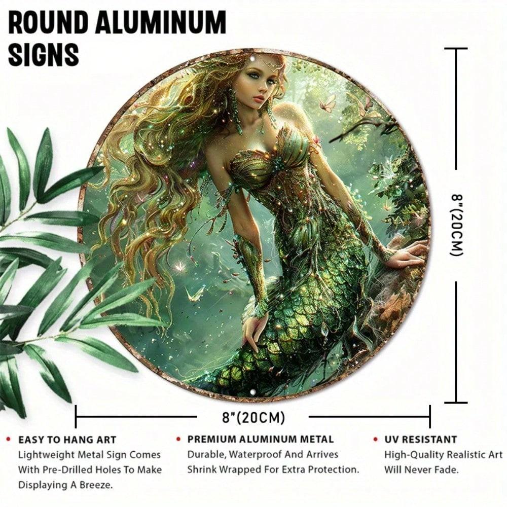 

Vintage Mermaid Aluminum Sign 8x8 Round Metal Wall Art Scratchproof UV Resistant Indoor Outdoor Home Decor 20x20