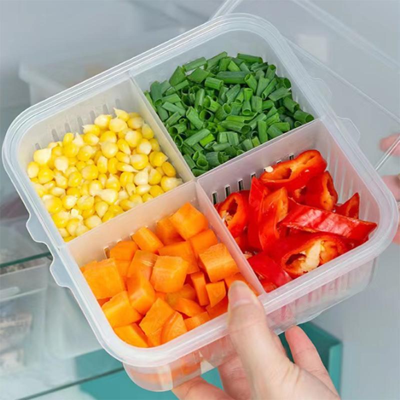 Refrigerator Storage Box 4/6 Compartment Food Vegetable and Fruit Storage Box Fridge Organiser Kitchen Storage Container