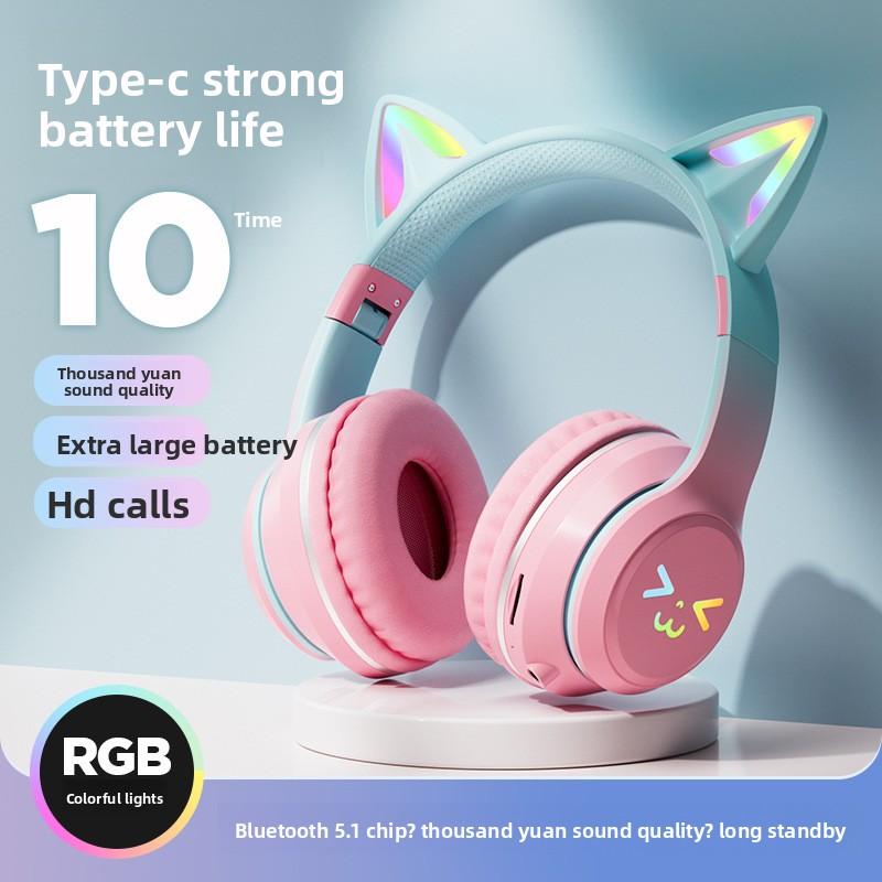 

Наушники Bluetooth с кошачьими ушками, с плавно меняющимся цветом, беспроводные, для музыки, мобильного телефона, игр, высокомощные 35C