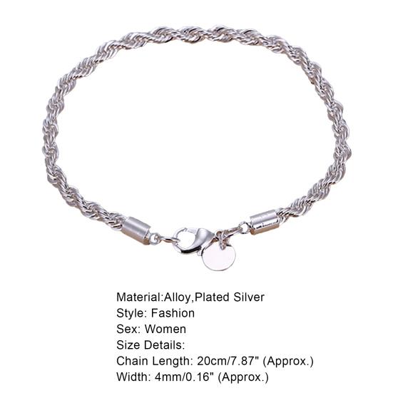 Women Elegant Silver Plated Twisted Chain Bracelet Bangle Jewelry Fashion Accessories for Party
