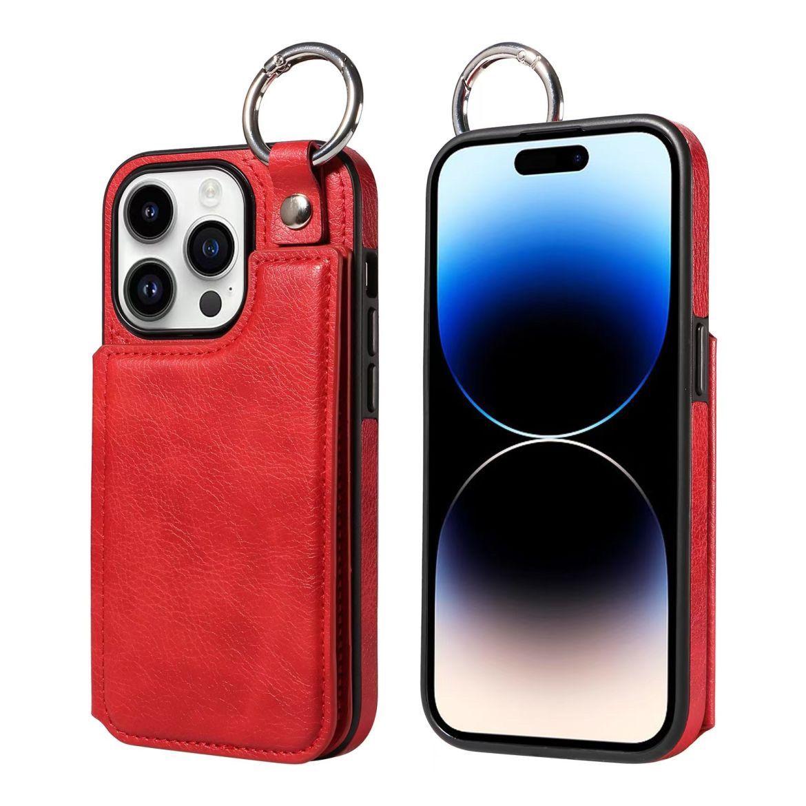 

Applicable to Apple 15pro lychee pattern ring buckle left and right open mobile phone leather case iPhone14 card mobile phone case iphone7/8g/se2020