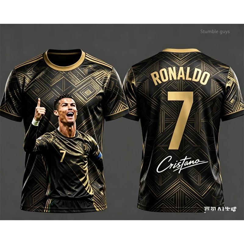 Summer Fashion Ronaldo 7 Football Short Sleeve T-shirt Oversized Sportswear Jersey Tops Kids Clothes Street Style Wear