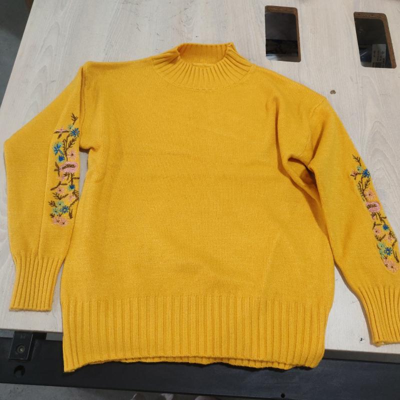 Women Fashion Embroidery Sweater Autumn Winter Long Sleeve Half High Collar Basic Pullover Thick Warm Jumpers Knitting Tops
