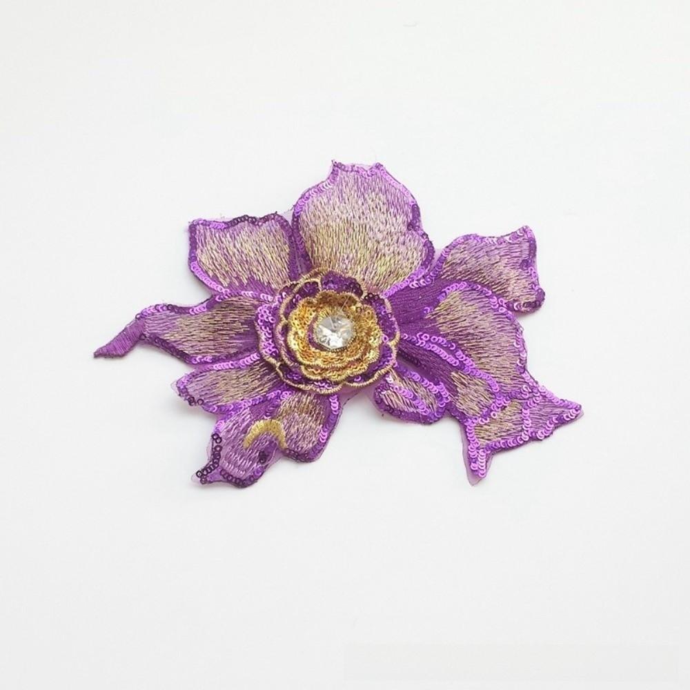 Mode Bestickter Pailletten-Aufnäher Netz-Applikation DIY 3D-Blumen-Aufnäher Stoff Spitzenbesatz Strassstein-Aufnäher Kleidung Dekoration
