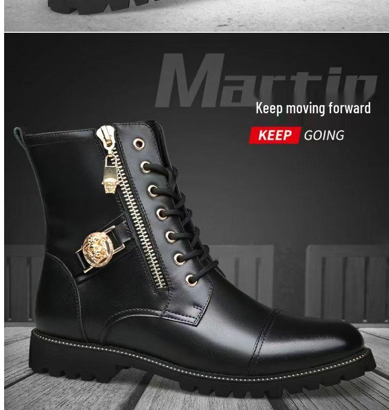 Stivali Martin da Uomo 2025 in Pelle Nera a Mezza Gamba, Vera Pelle, Resistenti all'Usura, con Zip