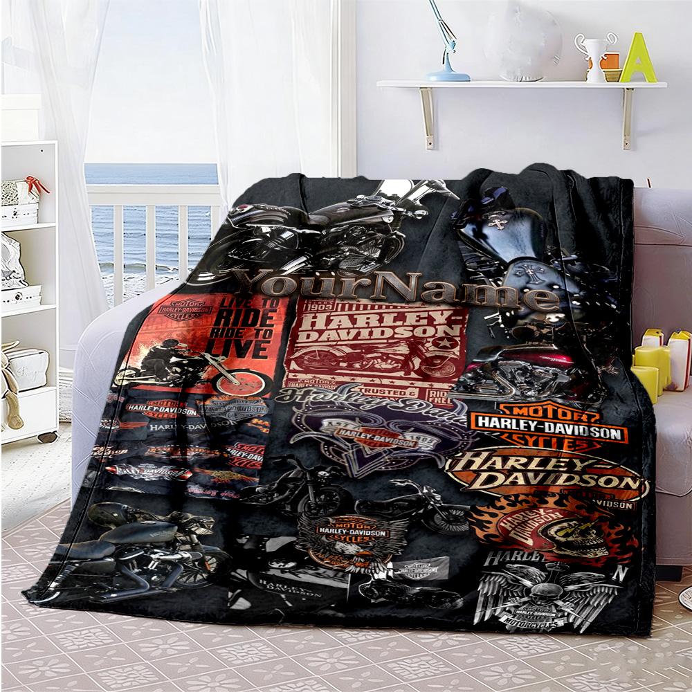Harley-davidson Motorcycles Personalized Text Blanket Multi-purpose Personalized Blanket Warmthful Decor Suitable for Bed Picnics Home Decor Sofa