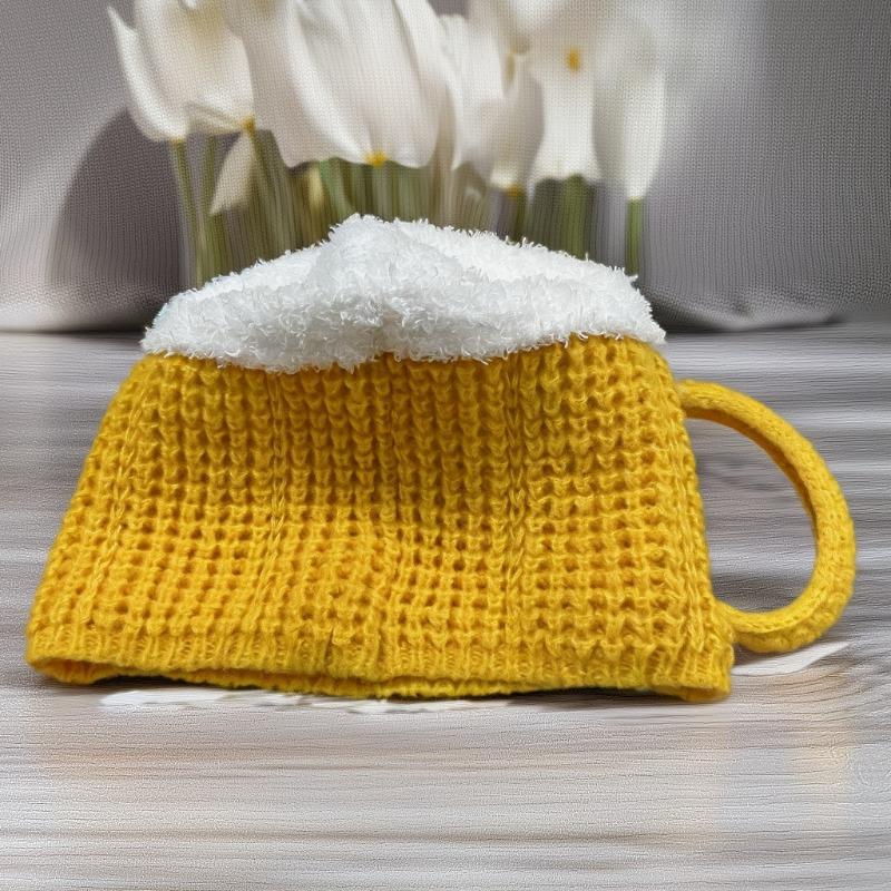 3D Bierkrug-Hut für Herbst und Winterwärme, Unisex-Strickwollmütze geeignet für Outdoor, winddicht und kälteisolierend