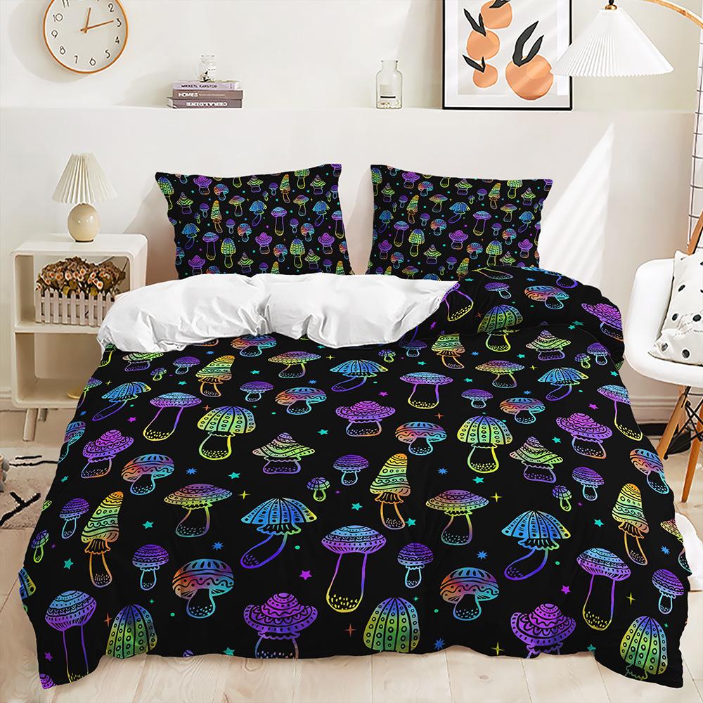 Three-Piece Cute Mushroom Quilt Set Two-Piece Bedding Digital Printing Kit
