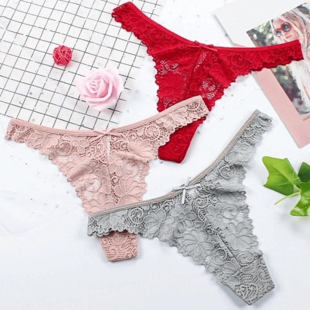 Bow Underwear for Women Low Waist Mesh Lace Briefs Fashion Lace Panties Lady