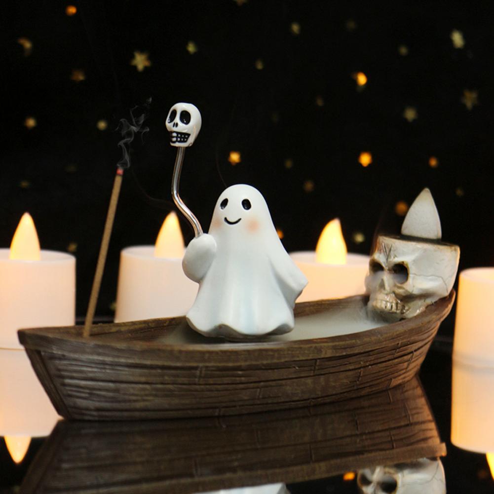 Halloween Themed Home Ornament Incense Burner Halloween Decor Spooky Ghost Ship Backflow Incense Burner for Halloween