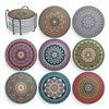 6 Pcs Boho Ceramic Coasters Set with Holder Mandala Round Absorbent Drink Coasters for Coffee Glasses Mugs Home Decoration Gift