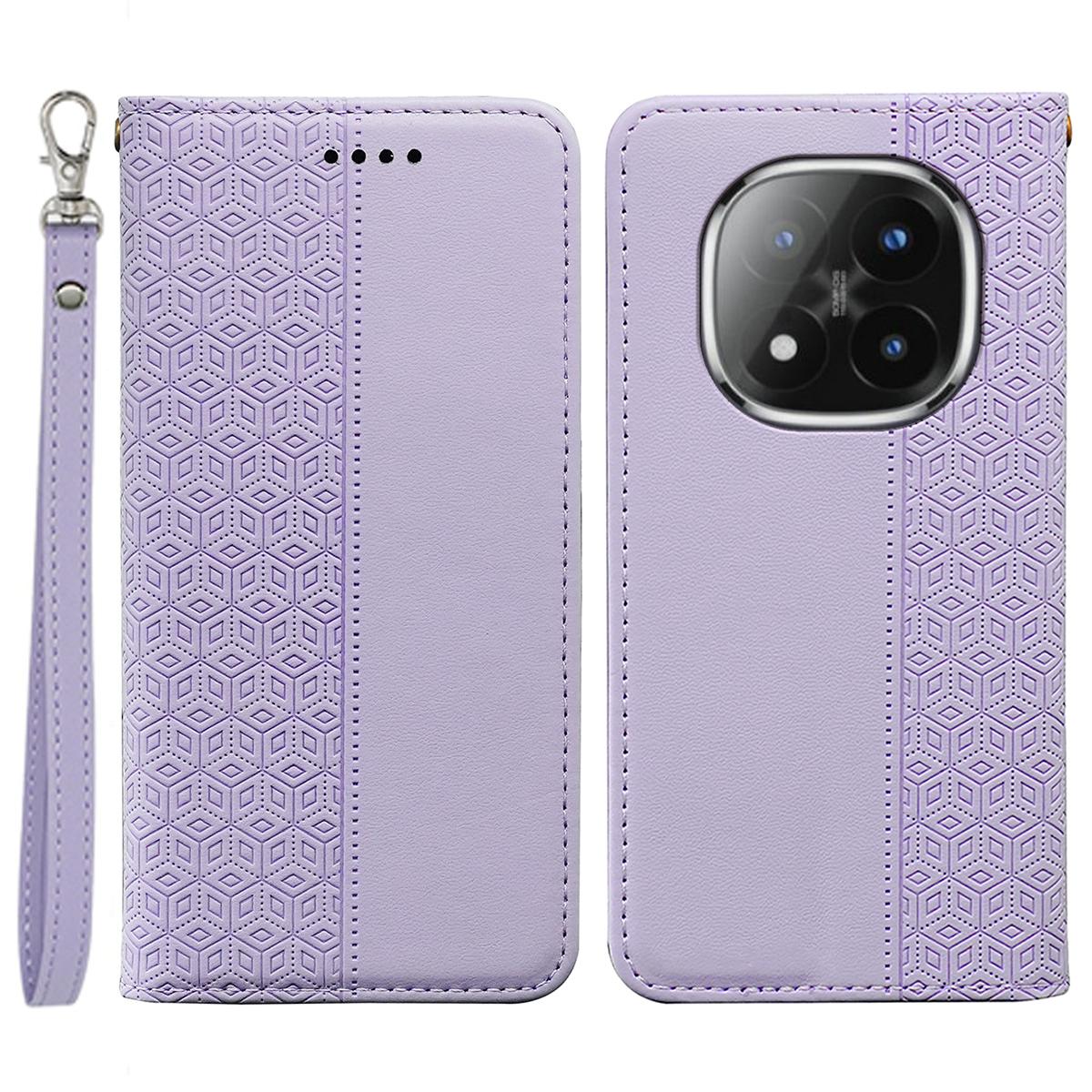 

For Xiaomi Poco M8 Pro 5G/Redmi Note 15 Pro+ 5G (Global) Wallet Phone Case Checkered Pattern Imprint Leather Flip Cover with Wrist Strap