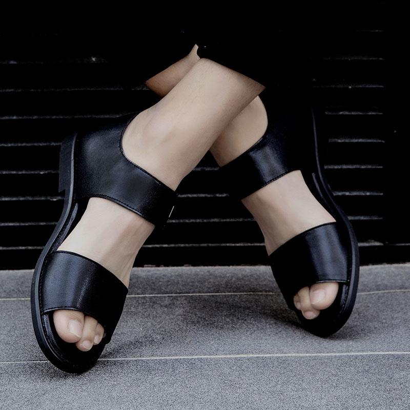 Summer Sandals Men Genuine Leather Peep Toe Slippers Man Comfortable Classic Luxury Sandals Men's Beach Shoes Male Casual Shoes