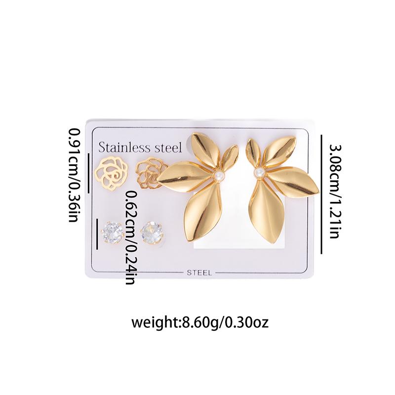 Stainless Steel Leaf Flower Zircon Heart Satr Earrings For Women Bohemia Vintage French Jewelry Gifts Wholesale