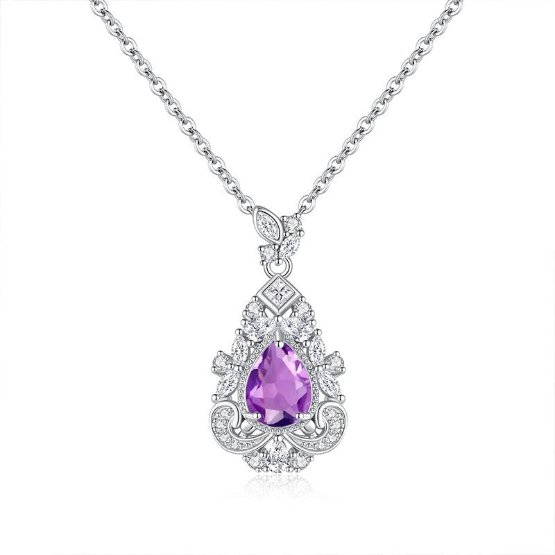

Natural colored treasure spar pendant s925 sterling silver court style necklace women s premium design clavicle chain 925 silver
