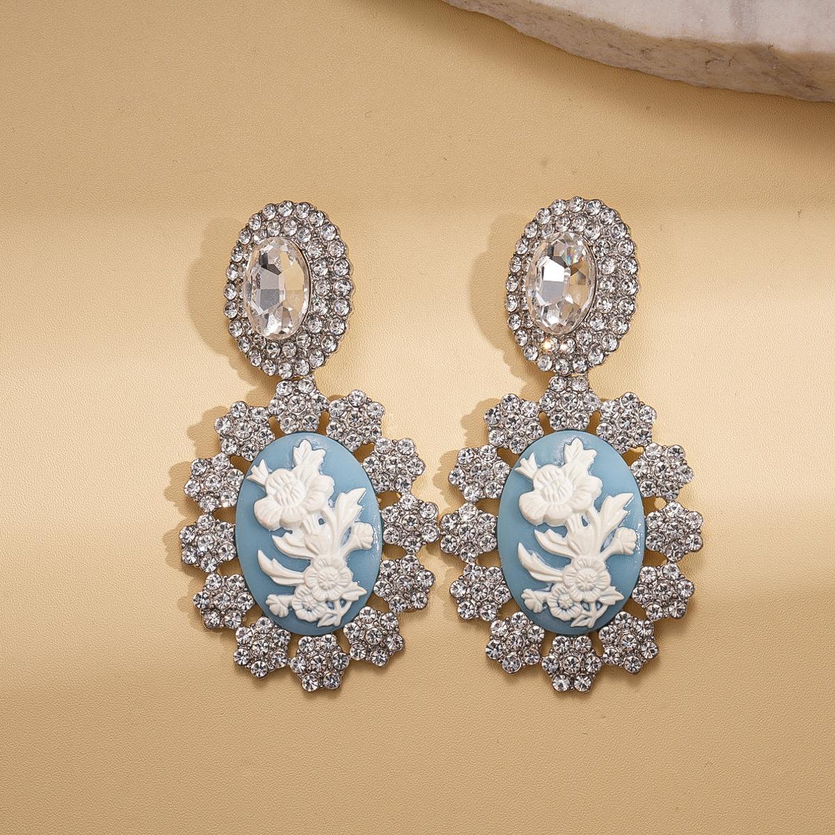 Diamond Hollow Oval Flower Silver Needle Earrings Delicate Earrings