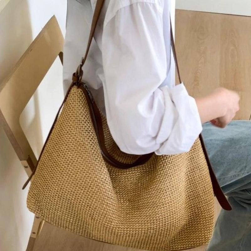 Handmade Niche Woven Bag Large Capacity Fashionable Straw Woven Shoulder Bag Versatile Commuter Tote Bags