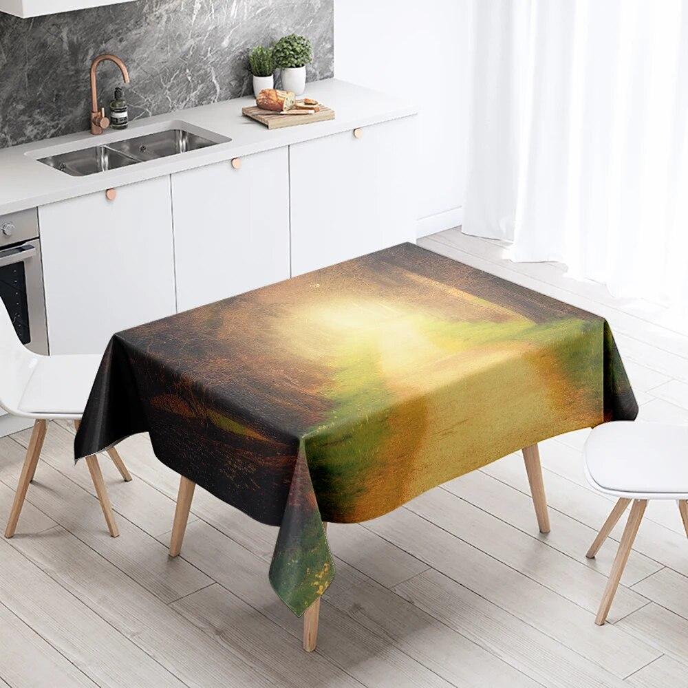 Natural Trees Tablecloth World Scenery  Anti-Stain Waterproof Rectangular Kitchen Table Home Decoration