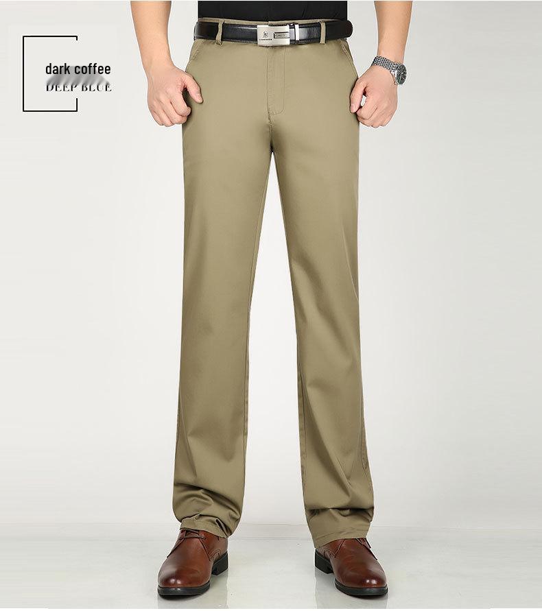 Men's Black Elastic Straight-Leg Summer Business Casual Pants