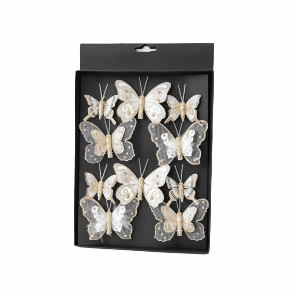 10PCS Multicolor Christmas Ornament Gold Powder with Clip Glitter Hollow Shopwindow Christmas Tree Decoration Party Supplies