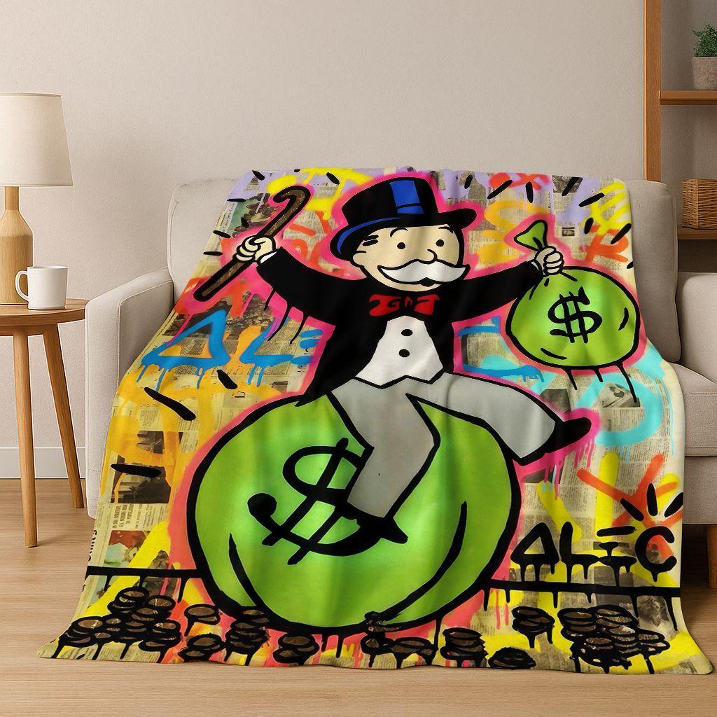 Rich Cartoon Monopoly Dollar Game Money Flannel Blanket,Cozy Soft Throw Blanket for Home Bedroom Bed Sofa Picnic Cover Gift Kids