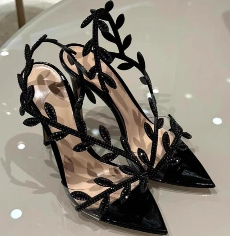 New Summer Women's Shoes Women's Shoes Pointed Toe Slingback High Heels Women's Sandals Leaf Type Women Shoes