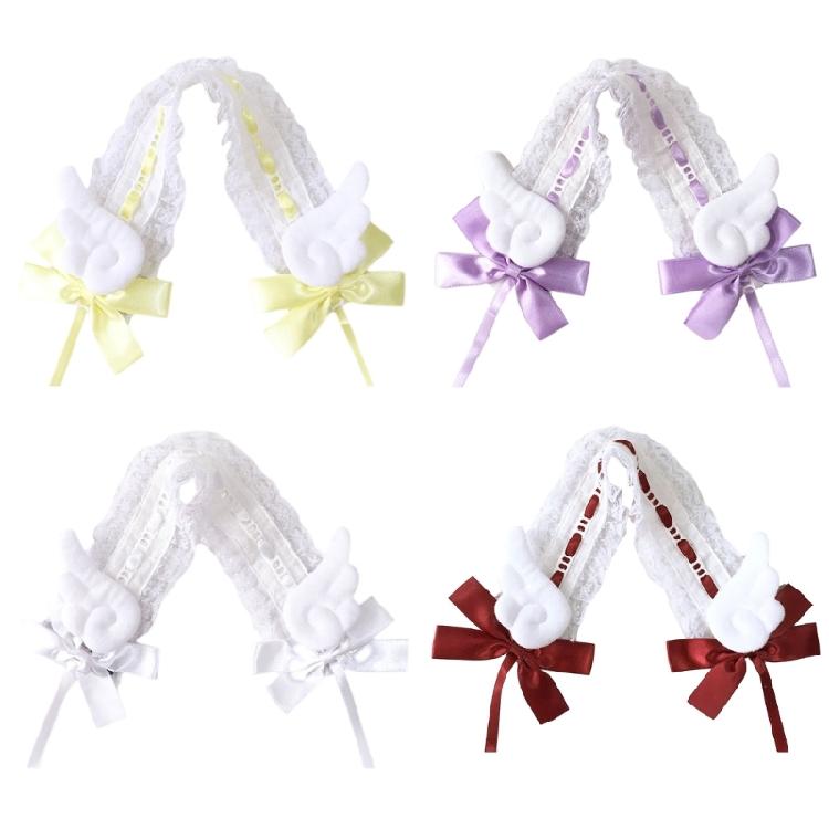 Lolitas Cosplay Maid Headband Lace Hair Bands Wings & Bowknots Decors for Women