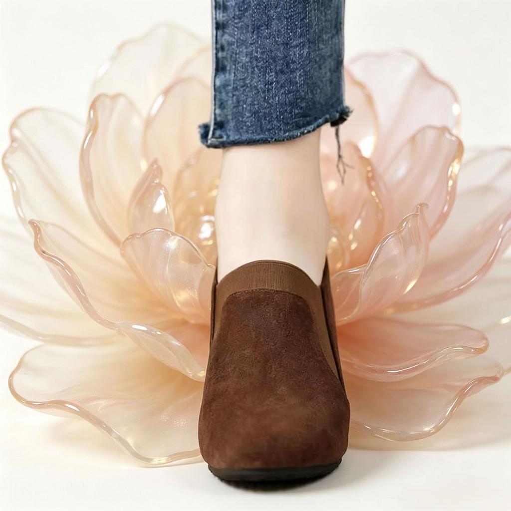 Matte inner heel short boots women's spring and autumn new soft leather V-mouth thin lazy one-pedal commuting