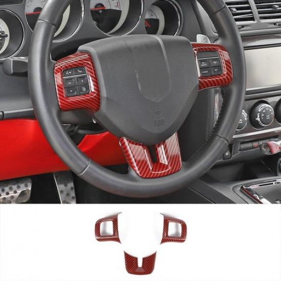 Red Carbon Steering Wheel Decor Cover Trim for Dodge Charger Challenger 2009-14