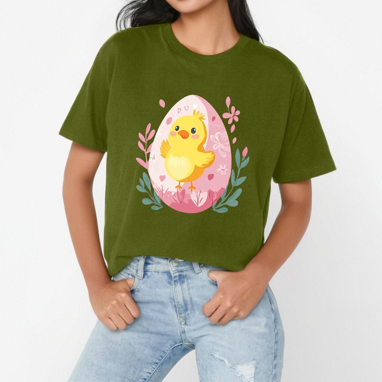 

Женская повседневная свободная футболка с пасхальным принтом, круглый вырез, пуловер, короткий рукав, топ XL