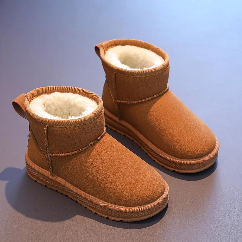 

Детские зимние ботинки с мехом внутри для мальчиков и девочек, теплые ботинки, нескользящая мягкая подошва, 2024 новая модная детская короткая обувь, тренд однотонного цвета 25 хаки
